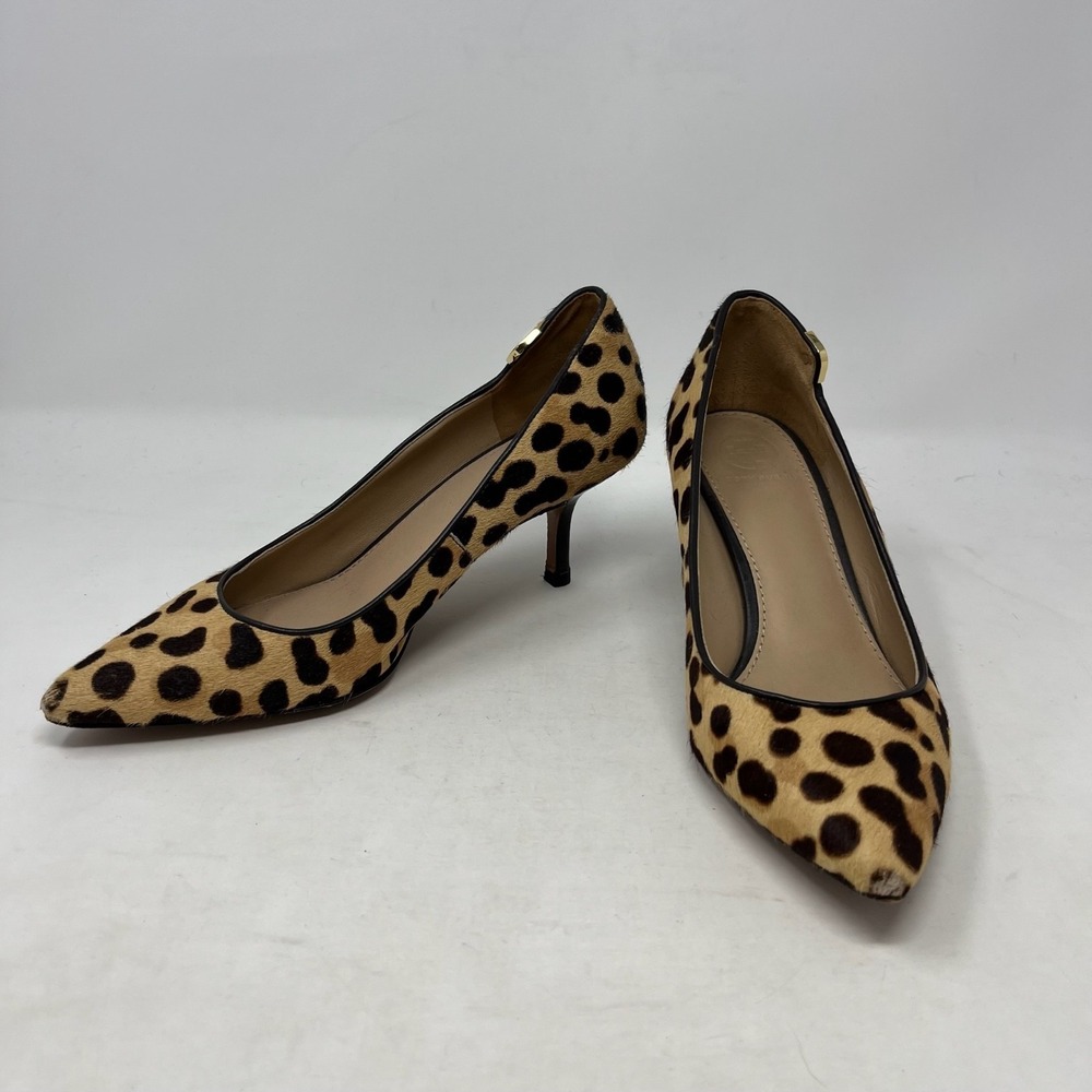 Tory Burch Elizabeth Kitten Heel Womens 7M Calf Hair Leopard Print Leather Sole
